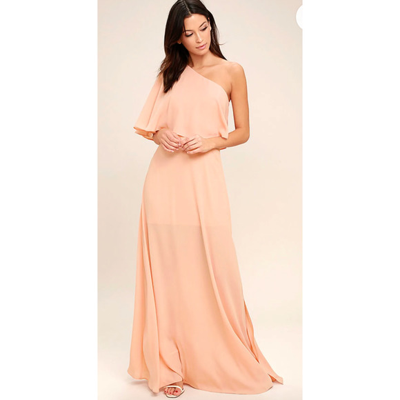 nwt lulus one shoulder maxi bridesmaid formal angelic way blush dress medium
